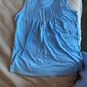 Natural Reflections Blue Pleated Sleeveless Tank Top